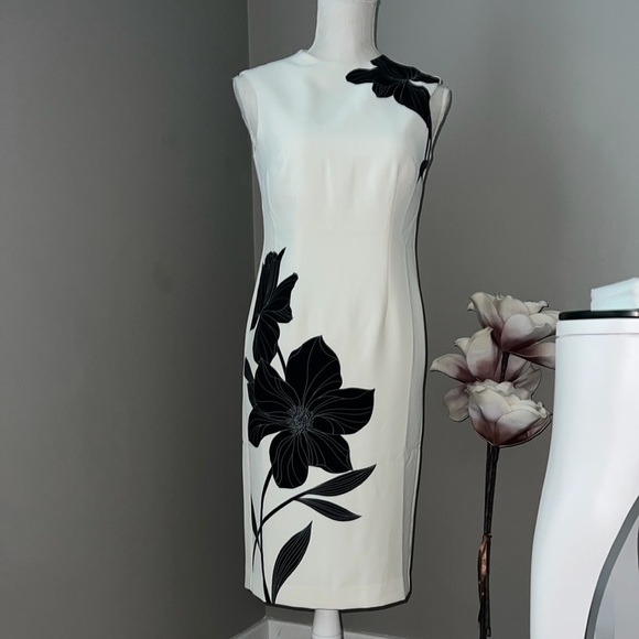 Ann Taylor Dresses & Skirts - Ann Taylor White Midi Dress with Black Floral Motif Size 00 Petite